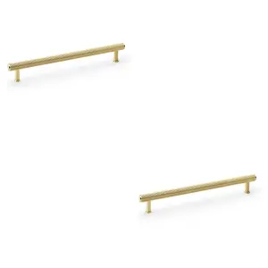 2 PACK - Reeded T Bar Pull Handle - Satin Brass - 224mm Centres SOLID BRASS Drawer Lined