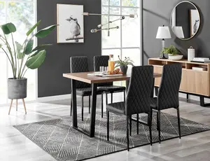 Kylo Brown Wood Effect Dining Table & 4 Black Milan Black Leg Chairs