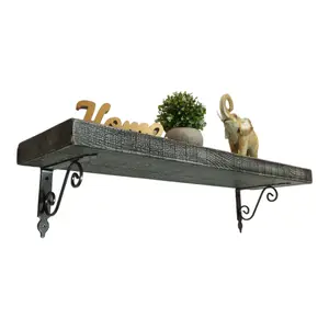 Solid Wood Handmade Rustical Shelf Monochrome 145mm 6 inch with Silver Metal Bracket WOZ Length of 120cm