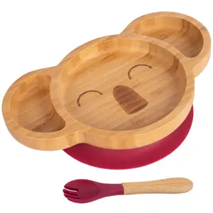 Bamboo Koala Baby Weaning Plate & Fork Set - Red