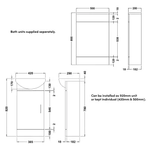 Bubly Bathrooms™ Furniture Set - Cloakroom Vanity Unit Basin Sink and 500mm Back to Wall Toilet WC with Cistern, Plate, Tap, Waste