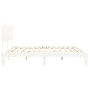 Berkfield Bed Frame with Headboard White 200x200 cm Solid Wood