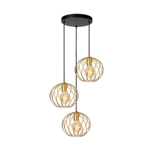 Lucide Danza Classic Cluster Pendant Light 50cm - 3xE27 - Matt Gold, Brass