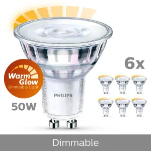 Philips LED Spot Light Bulb, gu10 Spotlight, 3.8W (50 equivalent). Warm Glow Dimmable, 6 Pack