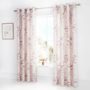 Canterbury Floral Lined Eyelet Curtains (Set of 2) Blush