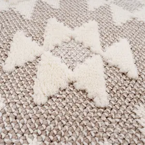 Neutral Beige Brown Geometric Scandi Style Fringed Area Rug 160cm x 230cm