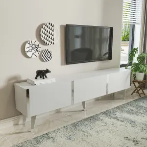 Milagro Modern Tv Unit Tv Stand Gloss White&Silver