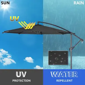 3M Outdoor Black Cantilever Crank Tilt Swivel Banana Umbrella Sunshade with 60L Fillable Base