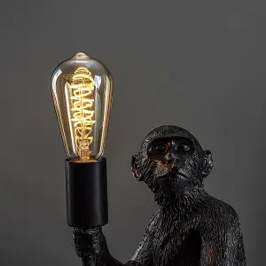 ValueLights Modern Black Painted Monkey Design Table Lamp - Includes 4w LED Helix Filament Bulb 2200K Warm White