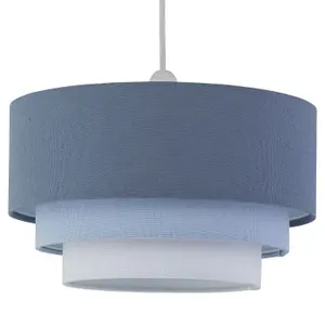 First Choice Lighting Set of 2 Gabi Blue Ombre Linen 3 Tier Ceiling Light Shades