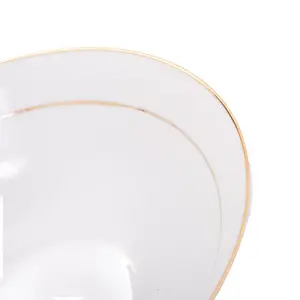 Set of 4 Durable White Ceramic Dinner Bowls with Dual Shiny Gold Plated Rims