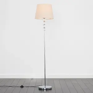 ValueLights Eleanor Modern Silver Chrome and Clear Acrylic Ball Floor Lamp with Beige Shade