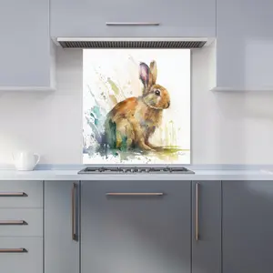 Rabbit Splash Watercolour Premium Glass Kitchen Splashback W600mm x H650mm