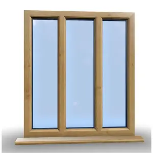 1095mm (W) x 995mm (H) Wooden Stormproof Window - 3 Pane Non-Opening Windows - Toughened Safety Glass