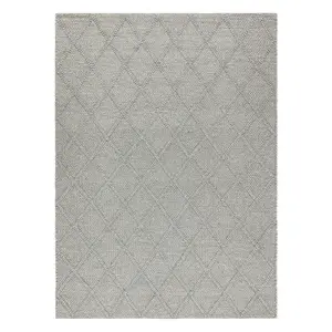 Wool carpet TAHAR 99001G grey - HAND-WOVEN loop, rhombus, boho 90x150 cm