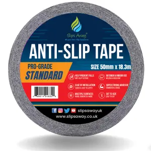 Non Slip Tape Roll Pro Standard Grade -Indoor/Outdoor Use by Slips Away - Yellow/Black  Hazard 50mm x 18m