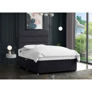 Harmony Divan Bed Set with Tall Headboard and Mattress - Crushed Fabric, Black Color, 2 Drawers Right Side