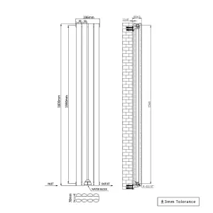 Right Radiators 1600x236mm Vertical Double Oval Column Designer Radiator Black