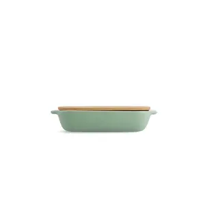 KitchenAid Stoneware Rectangular Dish with Bamboo Lid Pistachio / 26cm