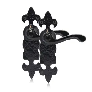 XFORT Black Antique Fleur De Lys Latch Handle, Internal Door Handles Sets