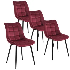 Set Of 4 Dining Room Chairs Kitchen Chair Cushioned Chair Design Chair With Backrests With Fabric Seat And Metal Frame Maroon