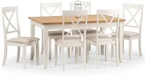 Julian Bowen Davenport Rectangular Extendable Dining Table With 6 Chairs, Off White, Farmhouse, Cream, Ivory