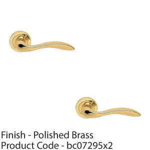 2 PACK - Premium Scroll Door Handle Set - Polished Brass Elegant Lever on Round Rose