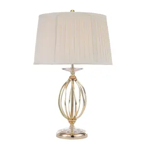 Table Lamp Ivory Shade Cut Glass Droplets Metal Base Polished Brass LED E27 60W