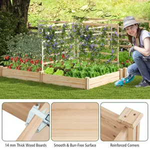 Costway Outdoor Raised Garden Bed Wooden Elevated Planter w/ 2 Planter Boxes & 3 Trellis