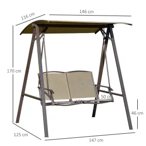 Outsunny 2 Seater Garden Swing Chair Swing Bench w/ Adjustable Canopy, Brown