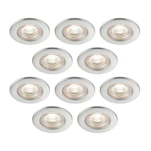 GoodHome Drexler Satin Nickel effect Fixed LED Fire-rated Neutral white Downlight IP65, Pack of 10