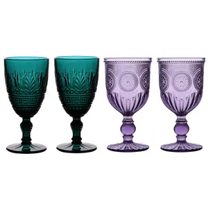 Set of 4 Coloured Drinking Wine Glass Wine Goblets