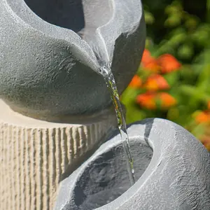 Festive Lights Solar & Back Up Battery Powered IP68 Cascading Effect LED Water Fountain - Stone Grey