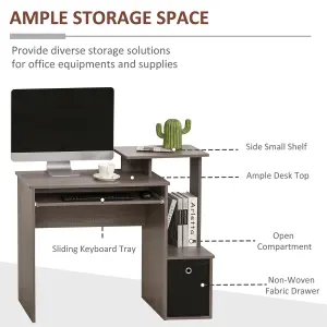 HOMCOM Computer Desk with Sliding Keyboard Tray Storage Drawer Shelf Grey