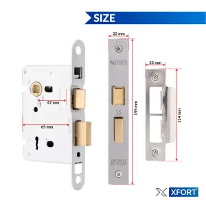 XFORT 3 Lever Polished Chrome Mortice Sashlock 65mm