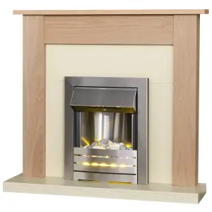 Adam Southwold Fireplace in Oak & Cream with Helios Electric Fire in Brushed Steel, 43 Inch