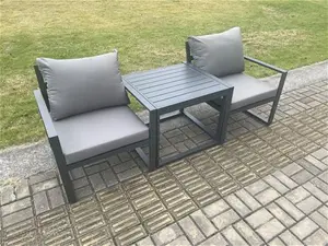 Fimous Dark Grey Aluminium 3 Pieces Garden Furniture Sofa Set Chair With Table Including Cushions