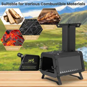 Costway Portable Wood Burning Stove Wood Camping Stove Heater with 2 Cooking Positions