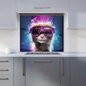 Splashart Ferret With Glasses Purple Premium Glass Kitchen Splashback W600mm x H600mm