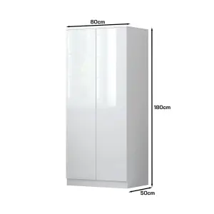 White Gloss 2 Door Double Wardrobe Push Open Soft Closing Bedroom Furniture