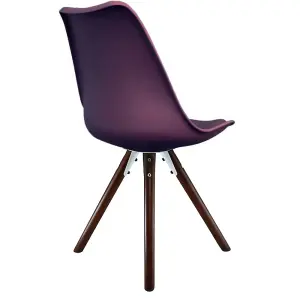 Soho  Aubergine Plastic Dining Chair with Pyramid Dark Wood Legs