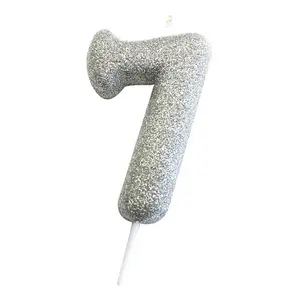 Anniversary House Metallic Glitter 7th Birthday Pick Candle Silver (One Size)