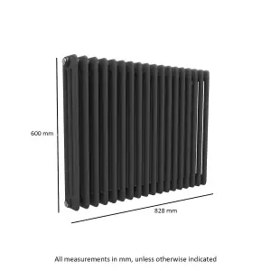 Nes Home 828 X 600 mm Triple Column Matte Black Radiator