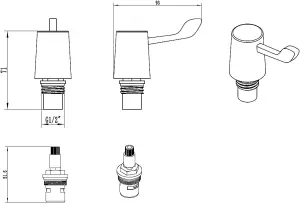 Tap Revivers Kit 12.7mm Lever Head Basin Sink Taps Mixers Bidet Handles Quarter Turn Valves Cartridges Hot and Cold