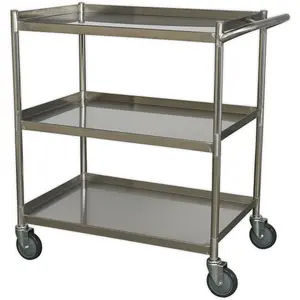 Versatile 3-Level Stainless Steel Workshop Trolley with 30kg Capacity Shelves