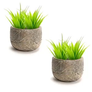 Set of 2 Contemporary Grey Leaf Embossed Small Indoor Outdoor Flower Plant Pot Houseplant Garden Planters