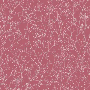 Clarissa Hulse Gypsophila Raspberry & Silver effect Smooth Wallpaper