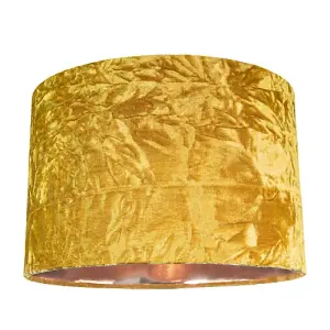 Modern Ochre/Mustard Crushed Velvet 12 Table/Pendant Shade with Copper Inner