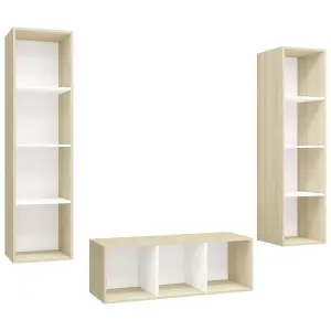 Berkfield 3 Piece TV Cabinet Set White and Sonoma Oak Engineered Wood