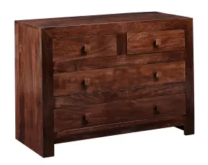 Loft Solid Mango Wood Bedroom Storage Dressing Chest Of 4 Drawers In Dark